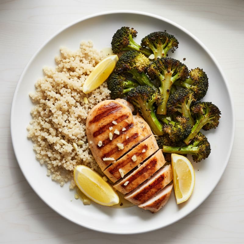Grilled Chicken Breast with Quinoa and Roasted Broccoli