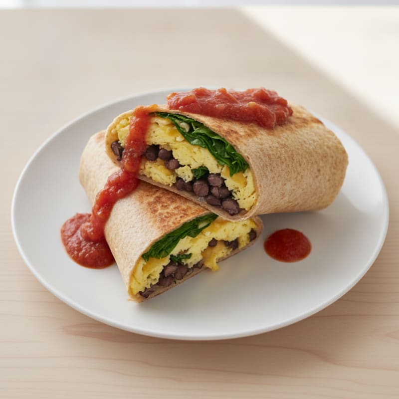 Scrambled Egg and Black Bean Breakfast Burrito with Salsa
