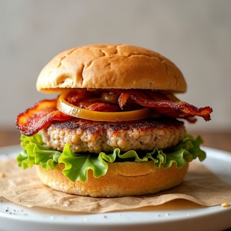 Lean Turkey-Bacon Burger with Caramelized Onions