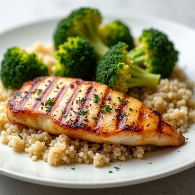 Grilled Chicken Breast with Quinoa and Roasted Broccoli