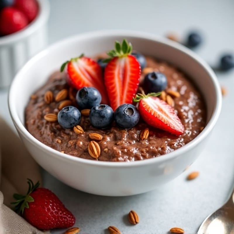 Creamy Chocolate Protein Oatmeal with Fresh Berries