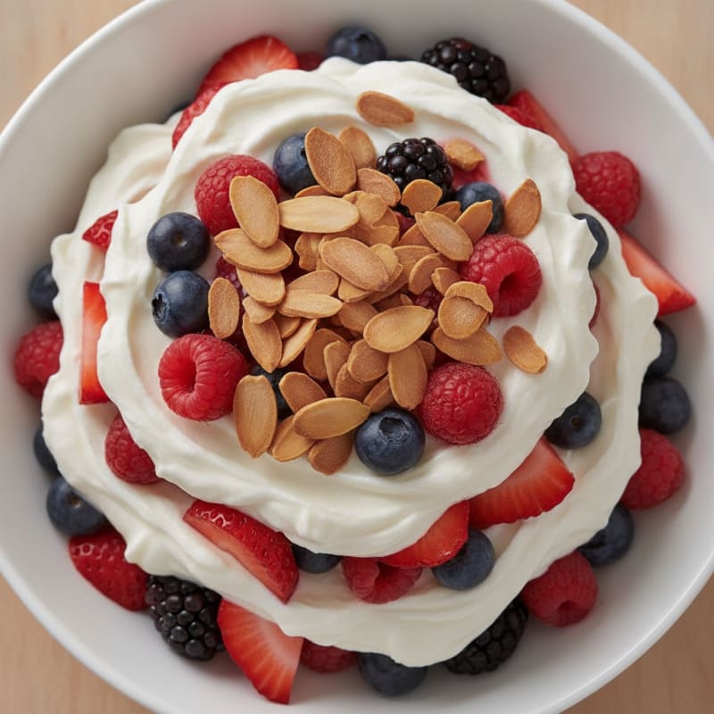 Greek Yogurt Protein Parfait with Mixed Berries and Almonds