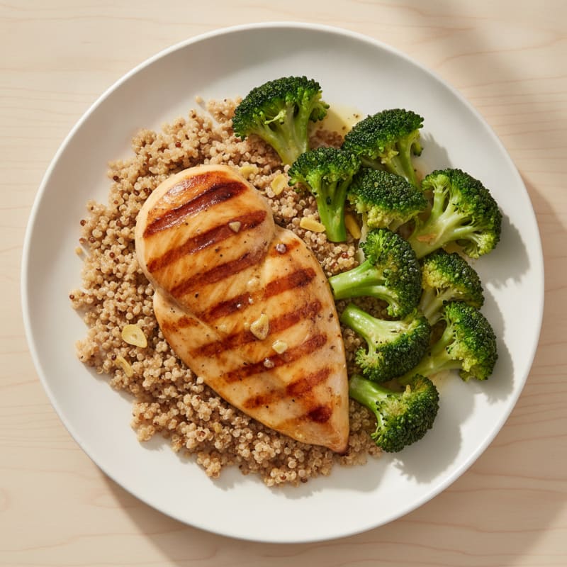 Grilled Chicken Breast with Quinoa and Steamed Broccoli