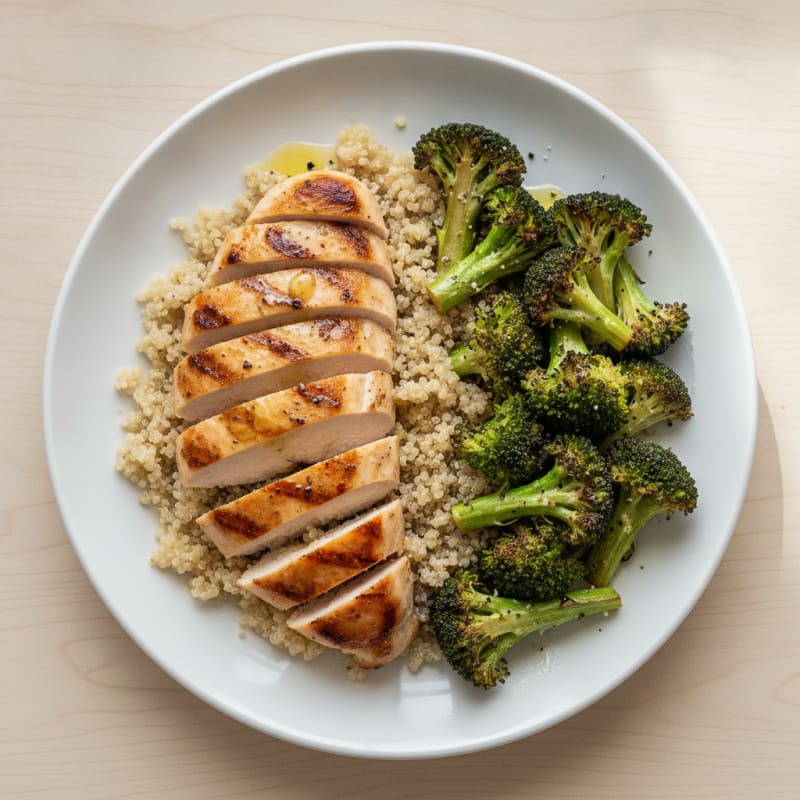 Grilled Chicken Breast with Quinoa and Roasted Broccoli