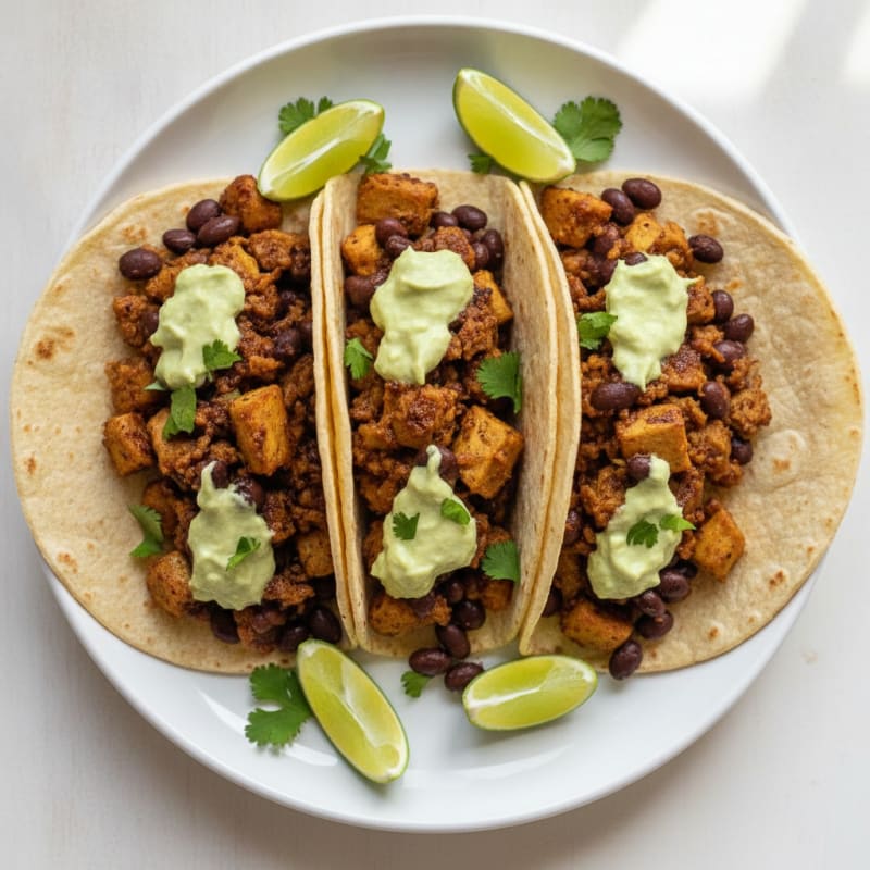 Jackfruit Adobo Tacos with Avocado Crema