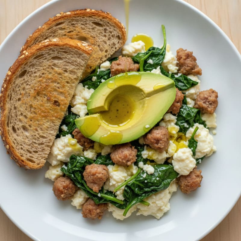 Egg White Scramble with Turkey Sausage and Spinach