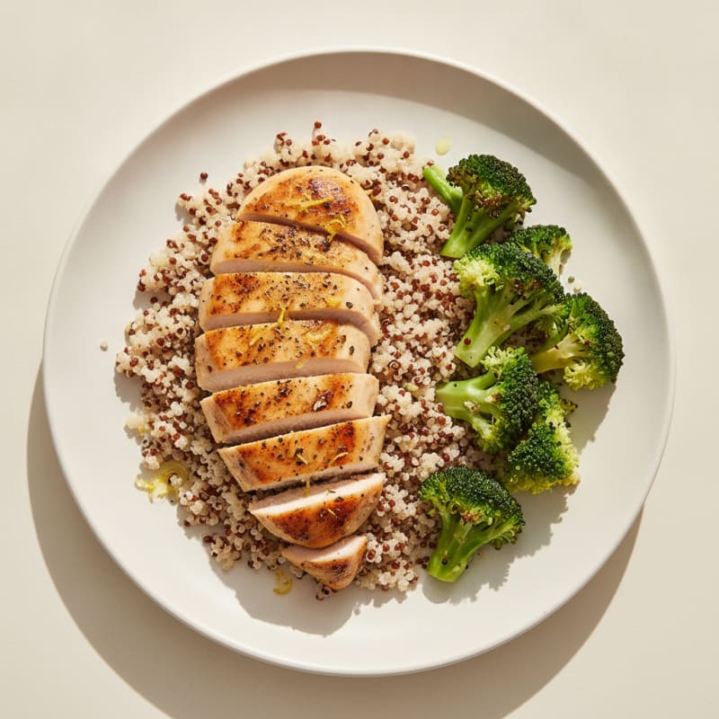 Grilled Chicken Breast with Quinoa and Steamed Broccoli