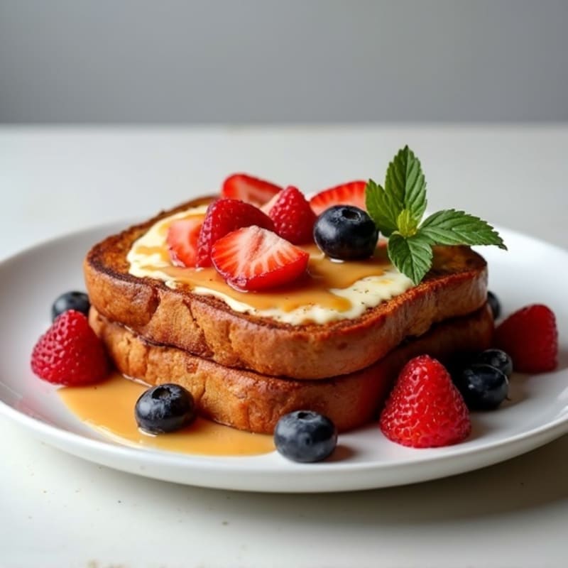 Protein French Toast with Creamy Peanut Butter and Fresh Berry Swirl