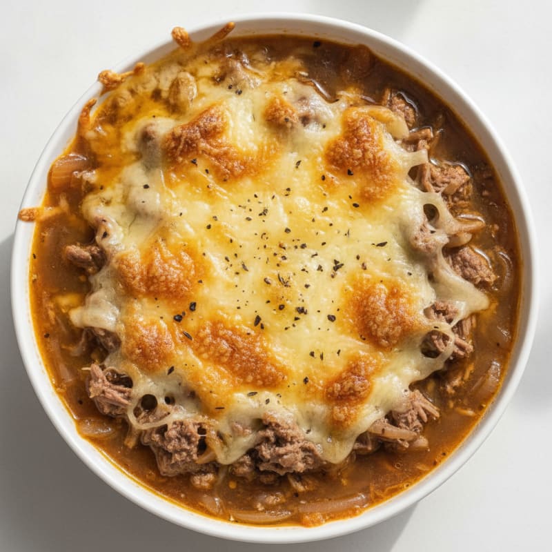 Caramelized Onion and Gruyere Beef Soup