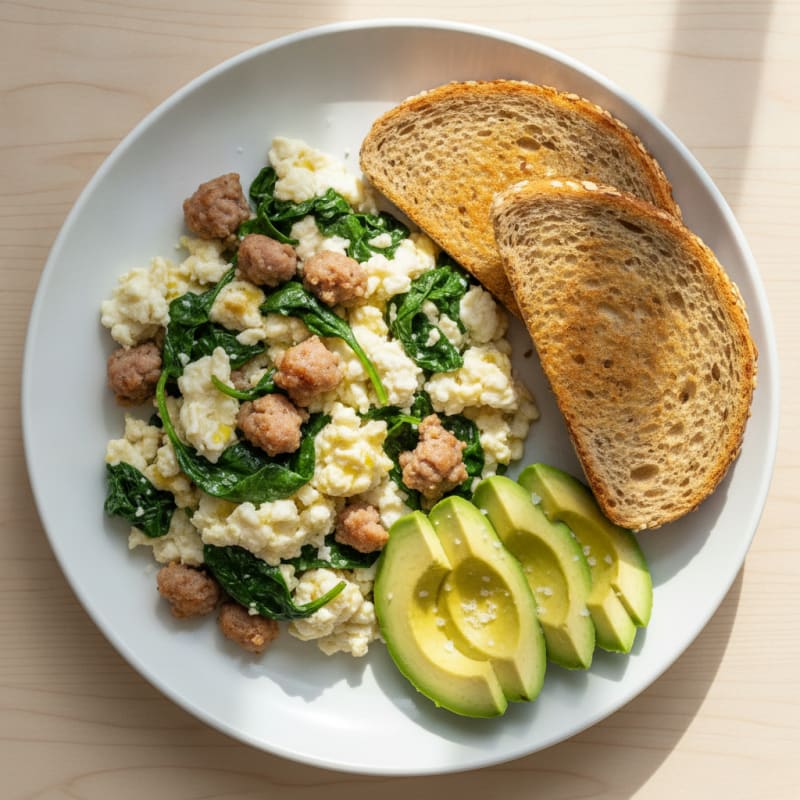 Egg White and Turkey Sausage Scramble with Spinach