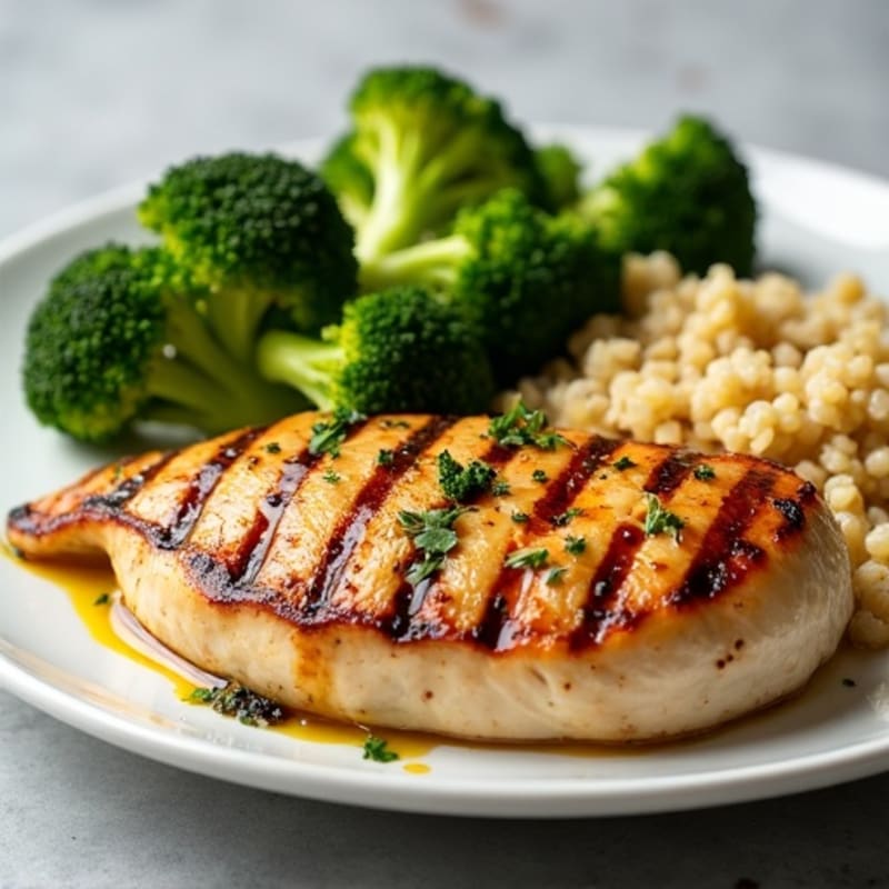 Grilled Chicken Breast with Roasted Broccoli and Quinoa