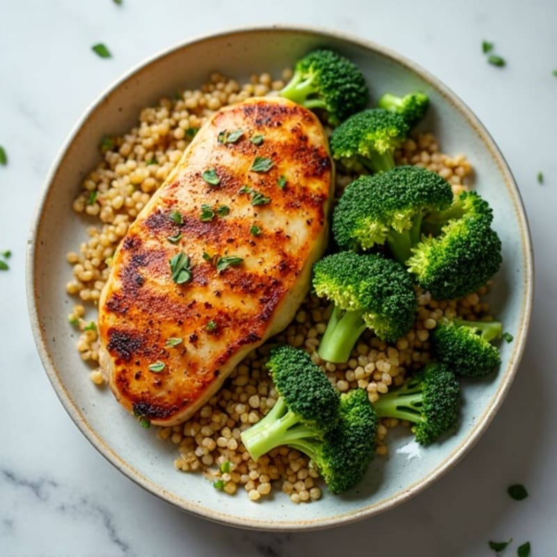 Grilled Chicken Breast with Roasted Broccoli and Quinoa