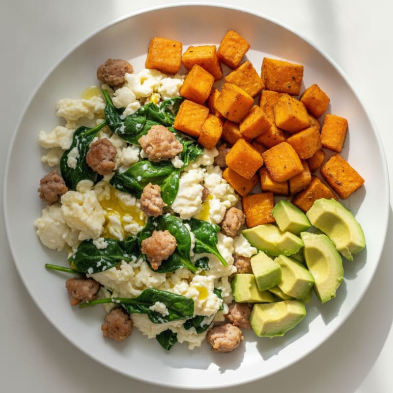 Egg White Scramble with Turkey Sausage and Spinach