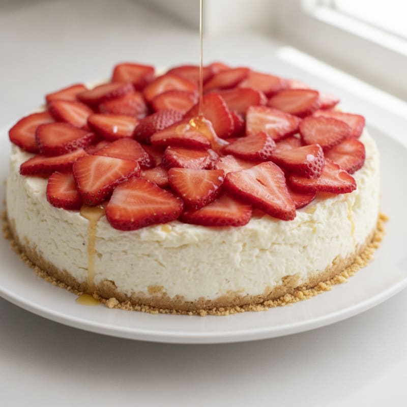 Cottage Cheese Protein Cheesecake with Fresh Strawberries