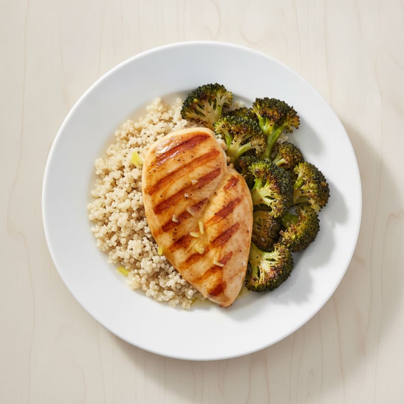 Grilled Chicken Breast with Quinoa and Roasted Broccoli