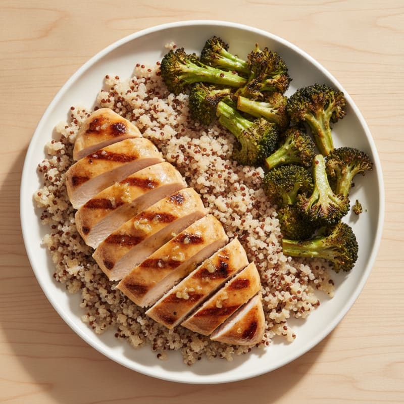 Grilled Chicken Breast over Quinoa and Roasted Broccoli