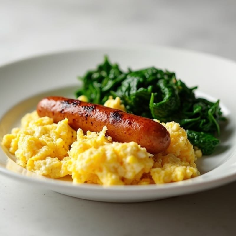 Egg White Scramble with Turkey Sausage and Sautéed Spinach