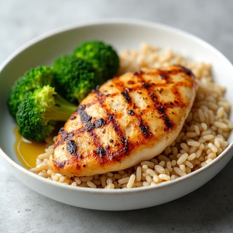 Grilled Chicken Breast with Brown Rice and Steamed Broccoli