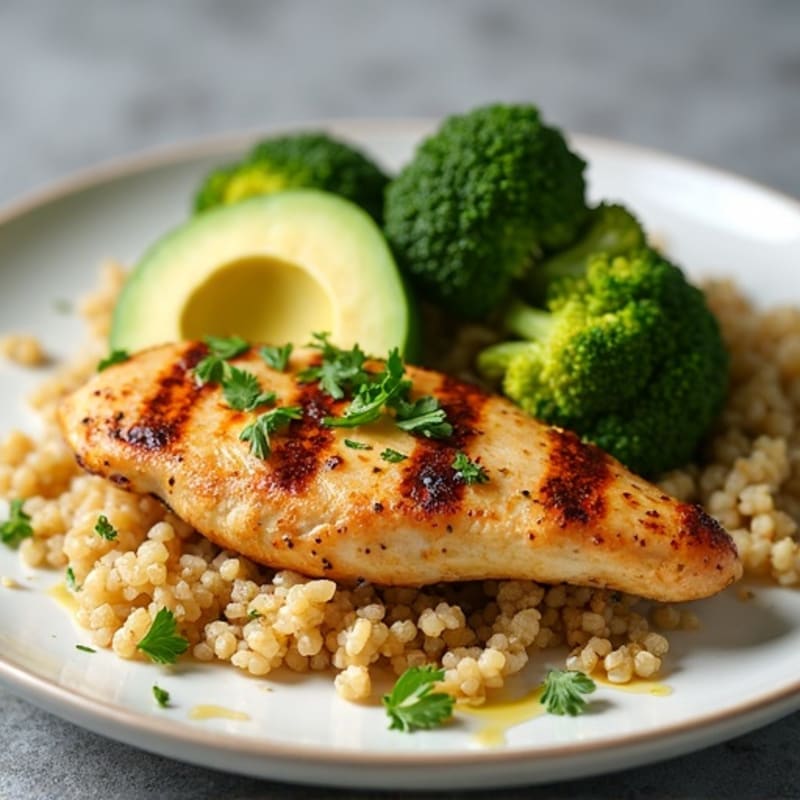 Grilled Chicken Breast with Roasted Broccoli and Quinoa