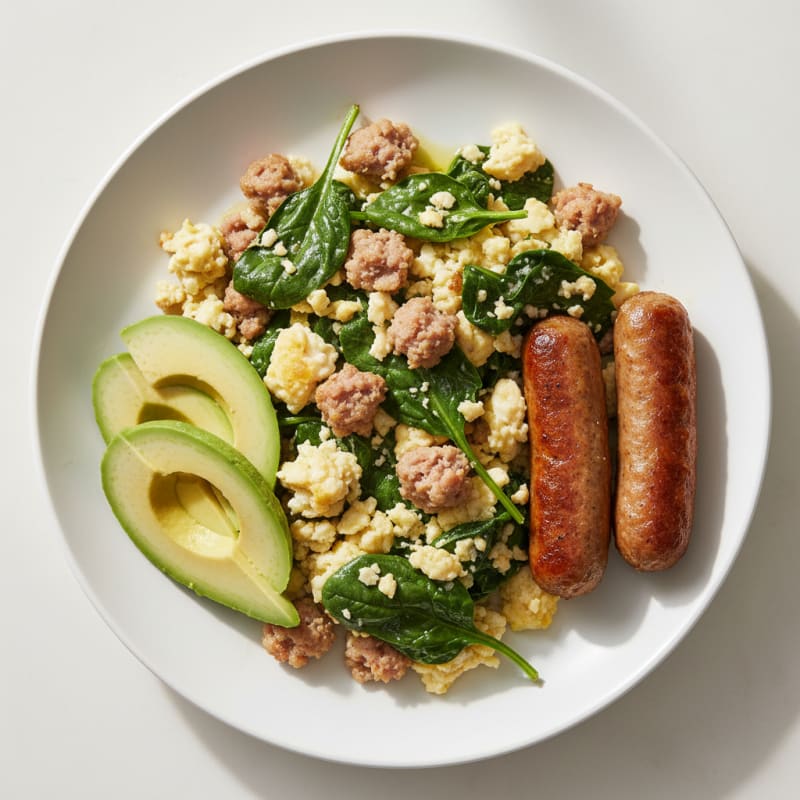 Egg White and Spinach Scramble with Turkey Sausage