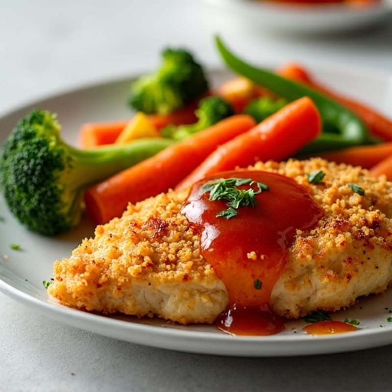 Crispy Baked Sweet and Sour Chicken with Roasted Vegetables