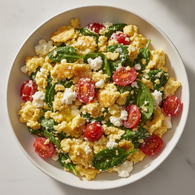 Cottage Cheese Scramble with Spinach and Cherry Tomatoes