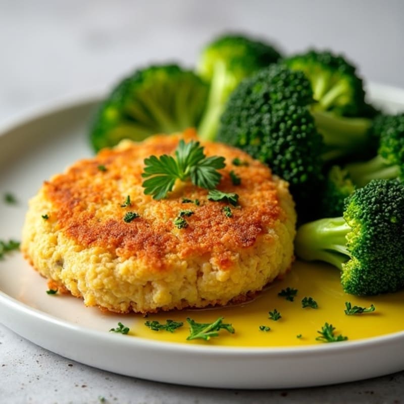 Crispy Lemon Herb Chicken Patty with Roasted Broccoli