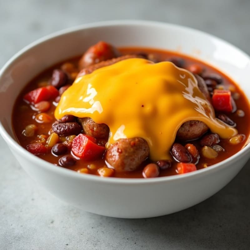 Lean Turkey Sausage with Hearty Chili and Creamy Cheesy Sauce