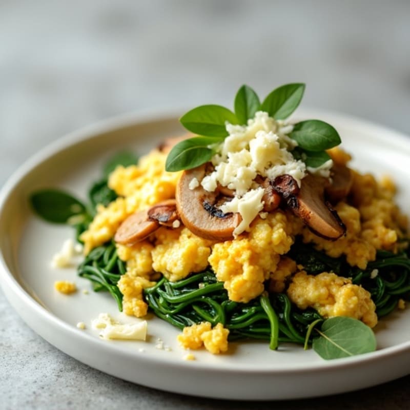 Egg White and Turkey Sausage Scramble with Spinach and Mushrooms