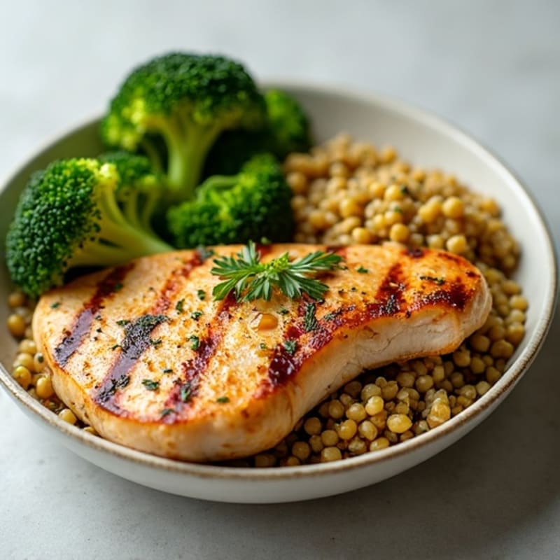 Grilled Chicken Breast with Roasted Broccoli and Quinoa