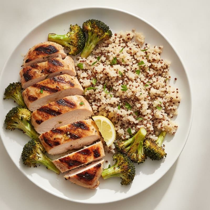 Grilled Chicken Breast with Quinoa and Roasted Broccoli