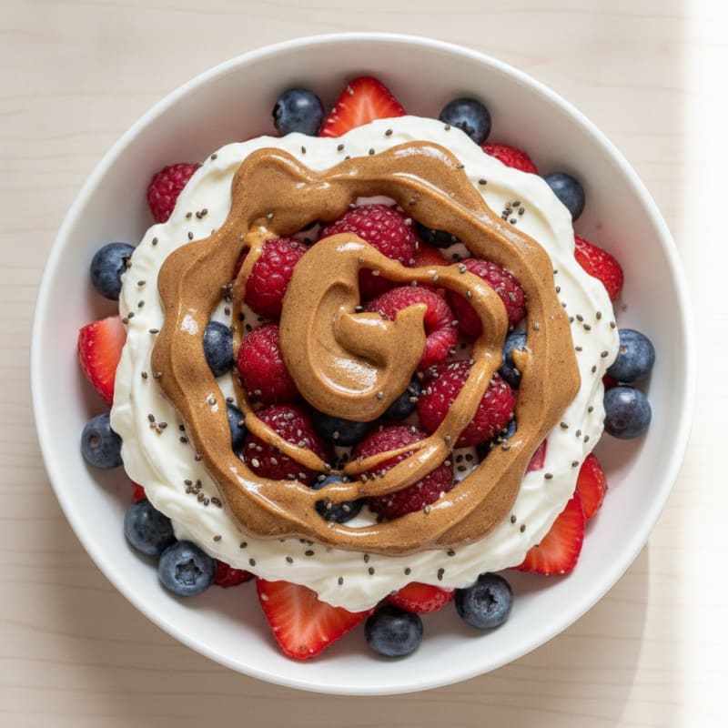 Greek Yogurt Protein Parfait with Mixed Berries and Almond Butter