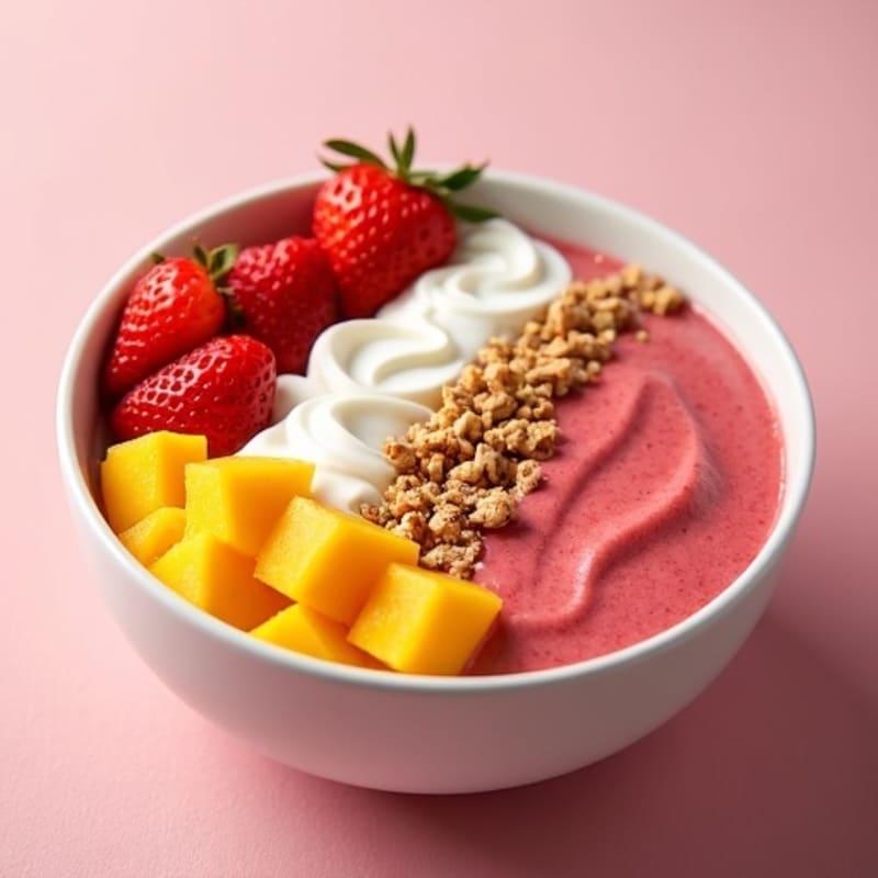 Creamy Mango Strawberry Smoothie Bowl with Crunchy Granola