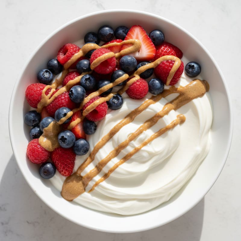 Greek Yogurt Protein Bowl with Mixed Berries and Almond Butter