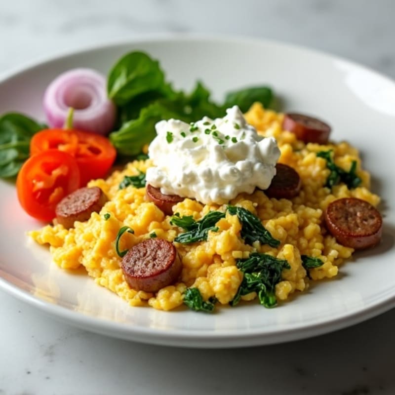 Egg White and Turkey Sausage Scramble with Cottage Cheese