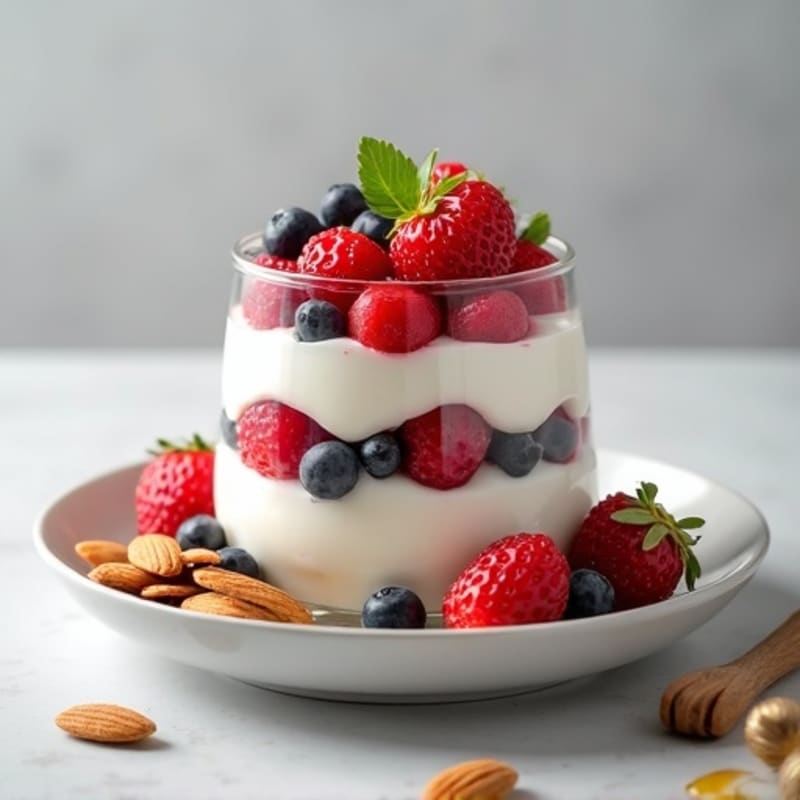 Greek Yogurt Protein Parfait with Mixed Berries and Almonds