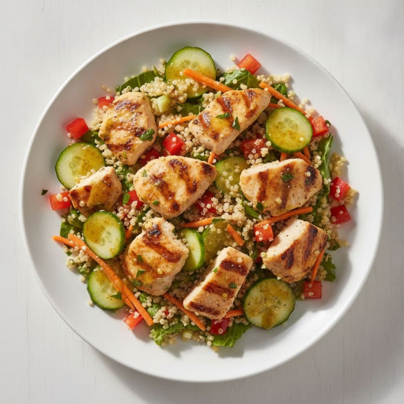 Grilled Chicken and Quinoa Salad with Crunchy Vegetables