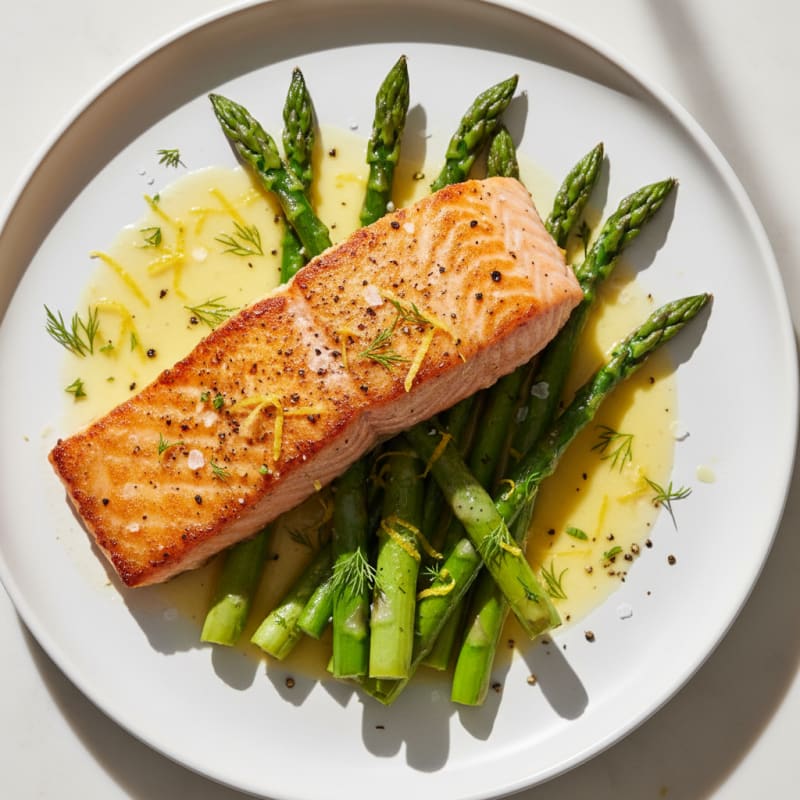Golden Pan-Seared Salmon with Asparagus