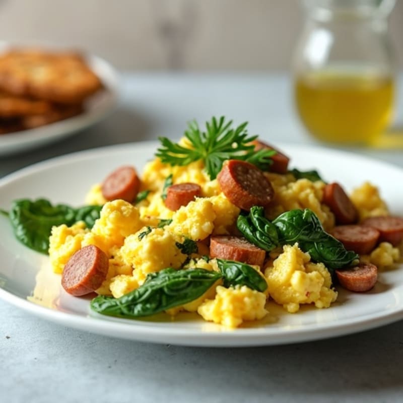 Egg White Spinach Scramble with Turkey Sausage