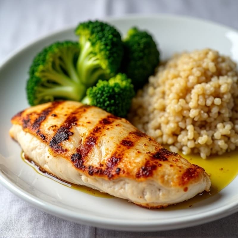 Grilled Chicken Breast with Roasted Broccoli and Quinoa