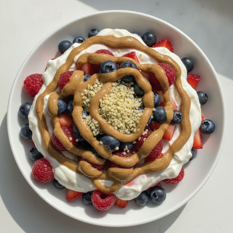 Greek Yogurt Parfait with Mixed Berries and Almond Butter
