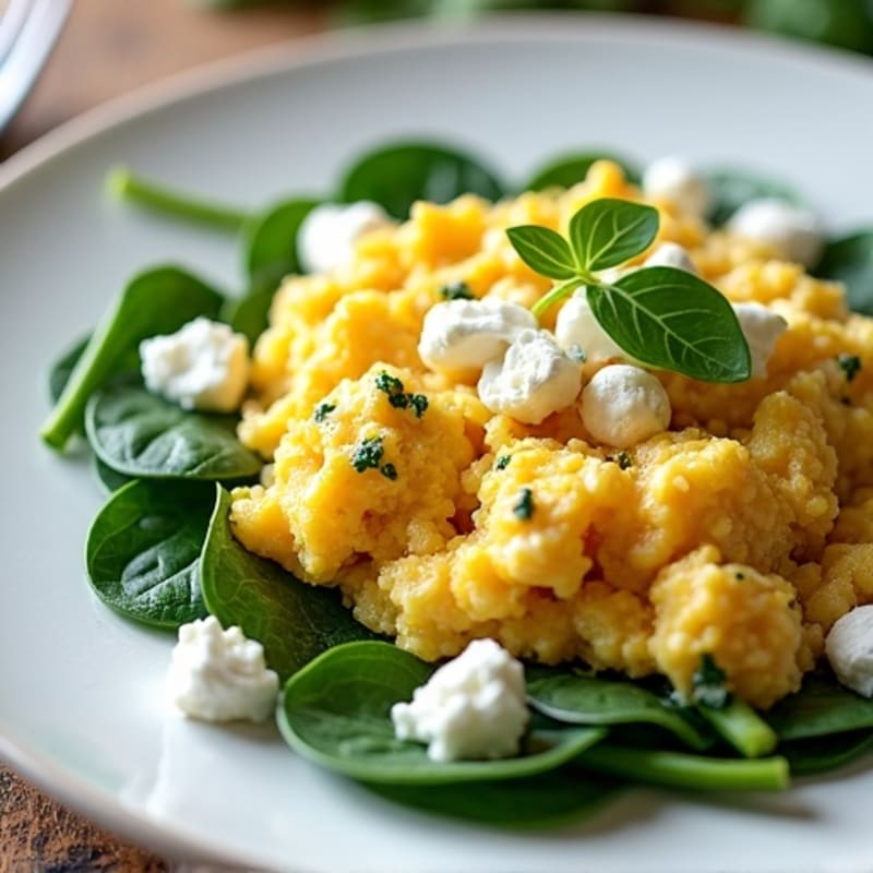 Fluffy Egg Scramble with Fresh Spinach and Feta