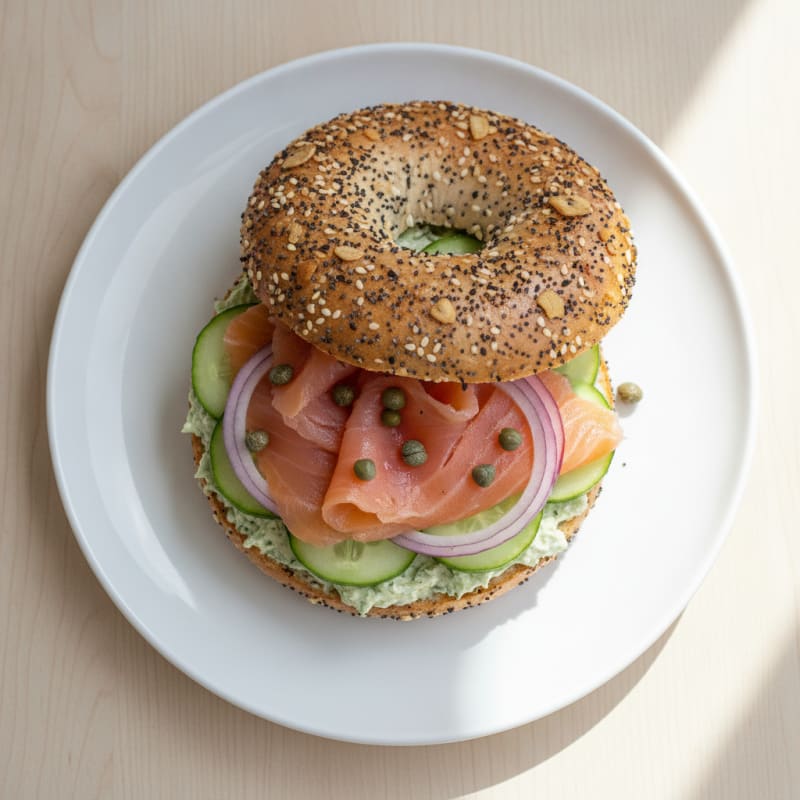 Smoked Salmon Everything Bagel Sandwich