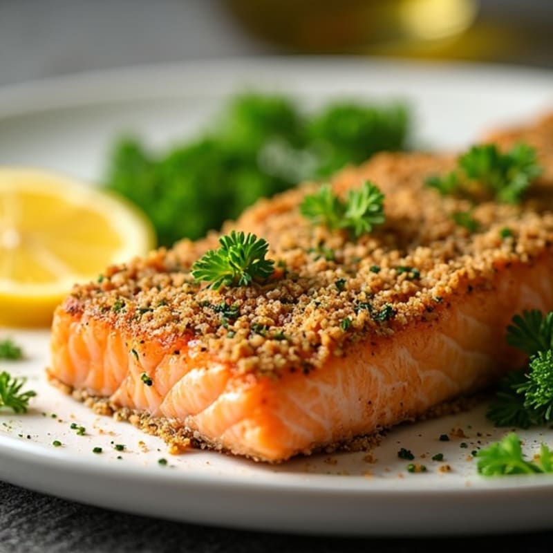 Herb-Crusted Pan Seared Salmon with Lemon