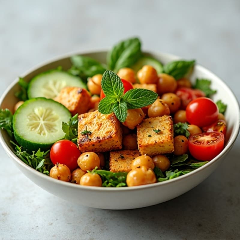 Crispy Chickpea and Fresh Herb Salad Bowl with Lemon-Tahini Dressing