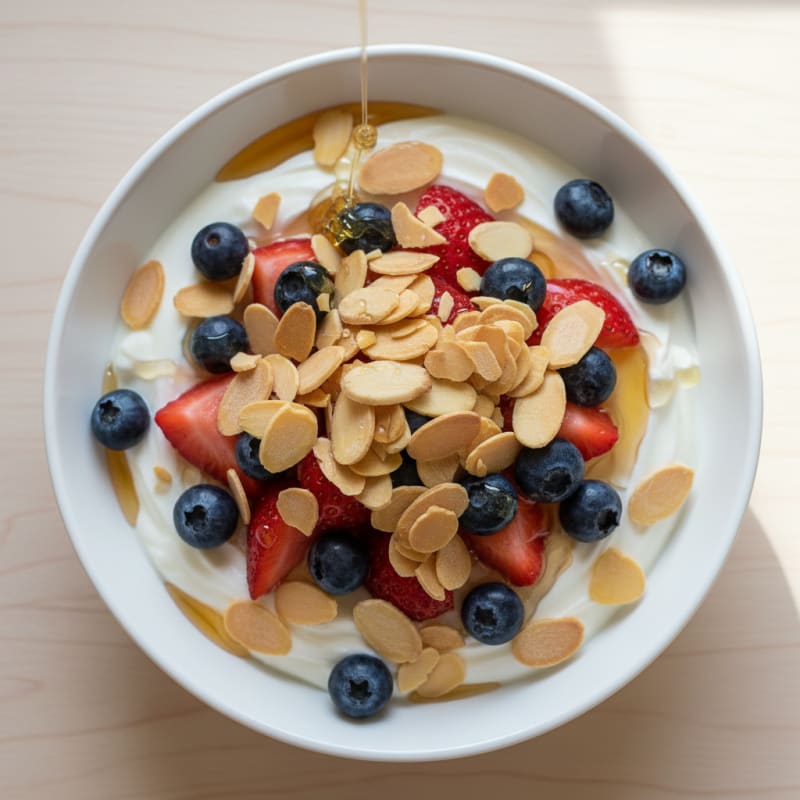 Creamy Greek Yogurt with Fresh Berries and Almond Crunch