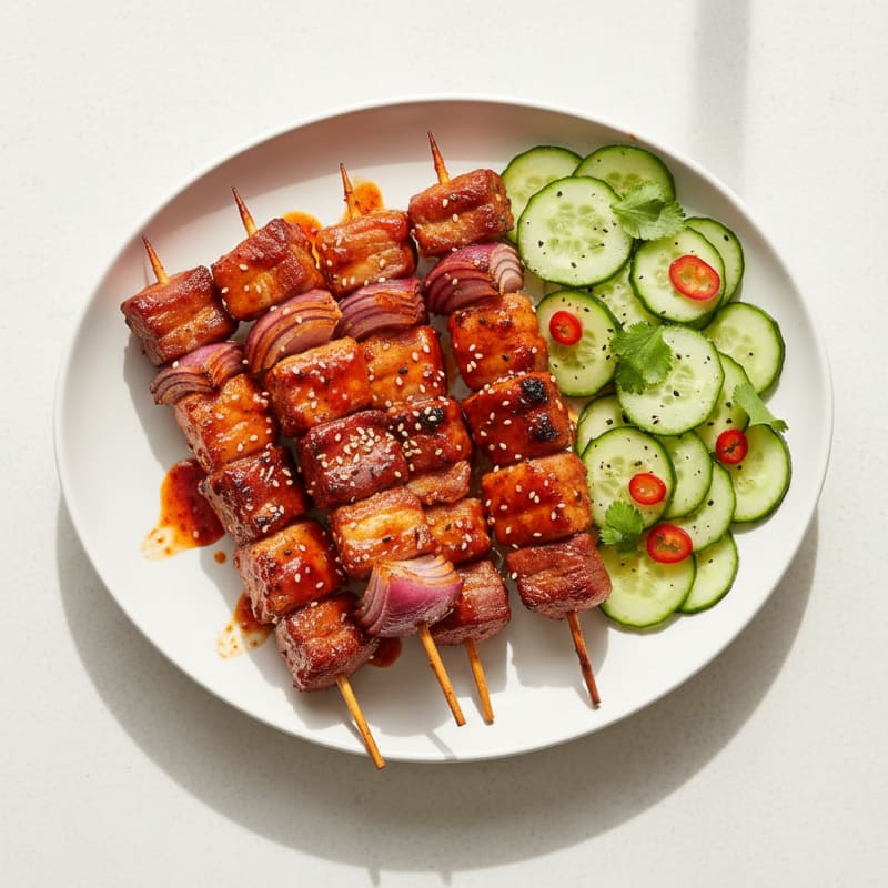 Spicy Gochujang Pork Belly Skewers