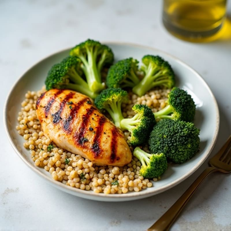 Grilled Chicken Breast with Quinoa and Roasted Broccoli