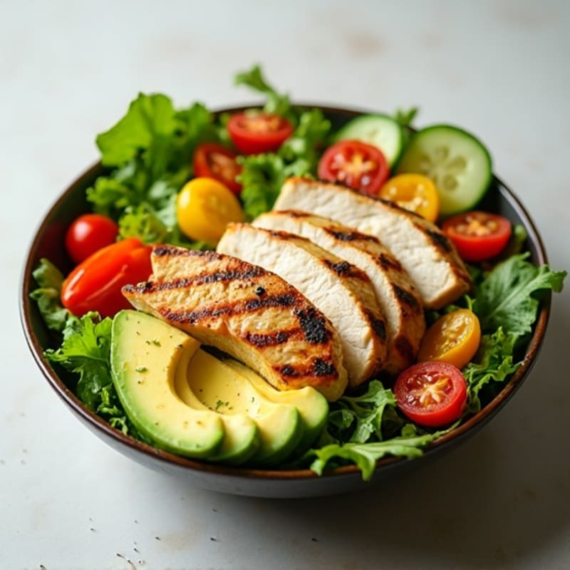 Grilled Chicken and Crisp Avocado Salad Bowl with Zesty Lime Dressing