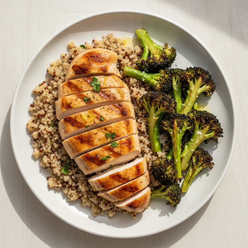 Grilled Chicken Breast with Quinoa and Roasted Broccoli
